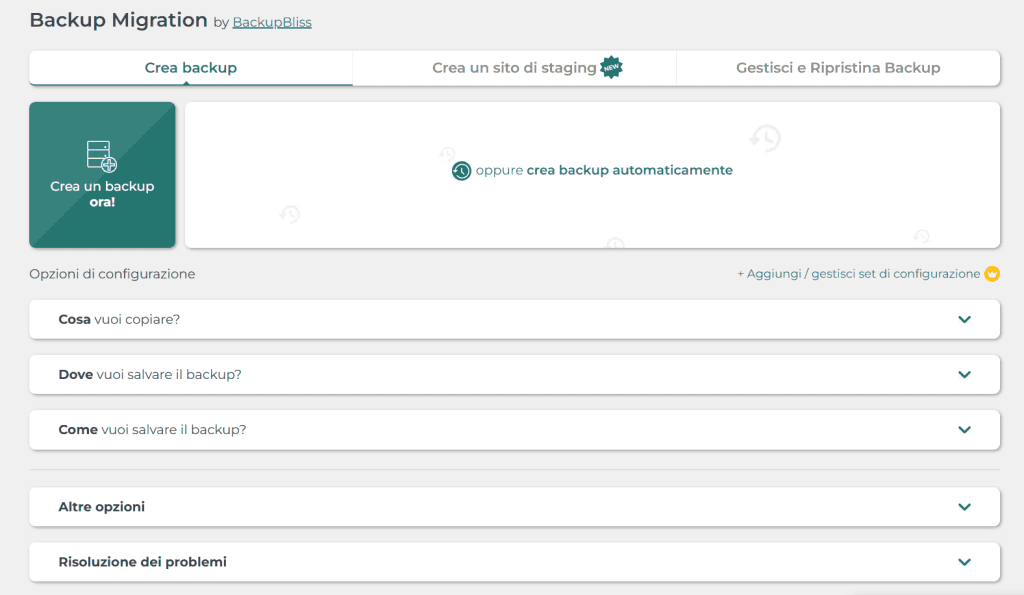 Backup Migration Interfaccia