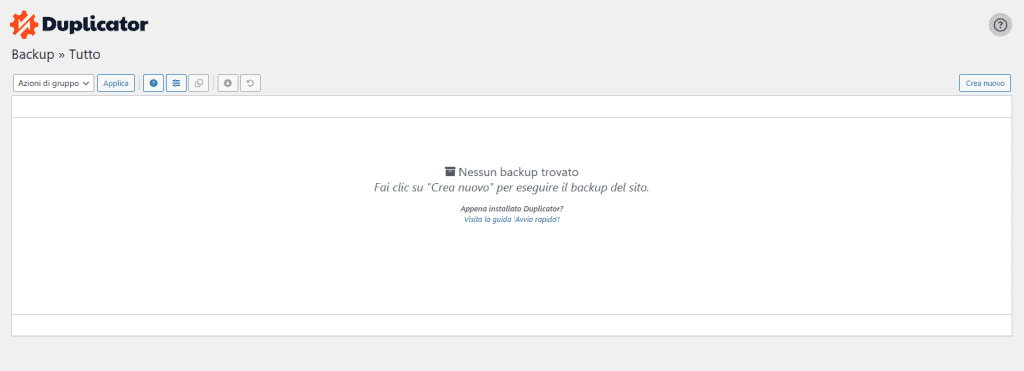 Duplicator Crea Nuovo Backup Esportazione
