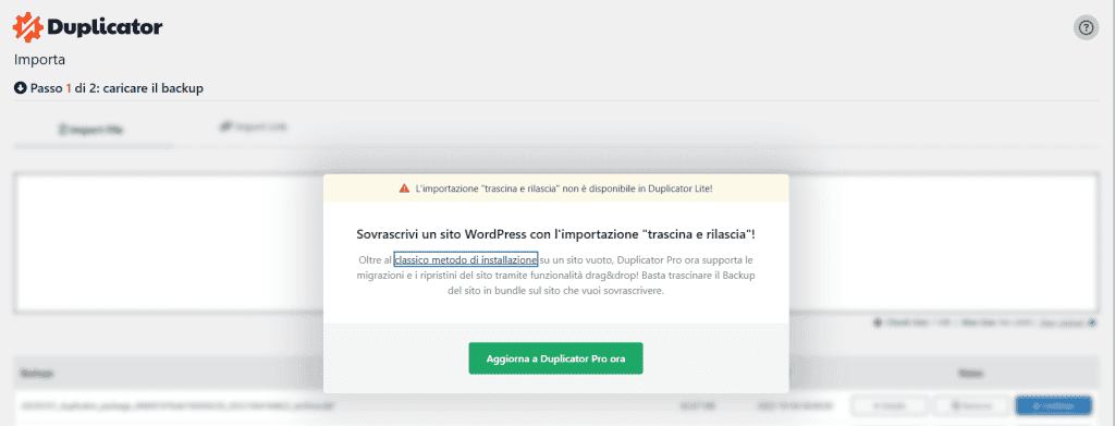 Duplicator Drag And Drop Importazione