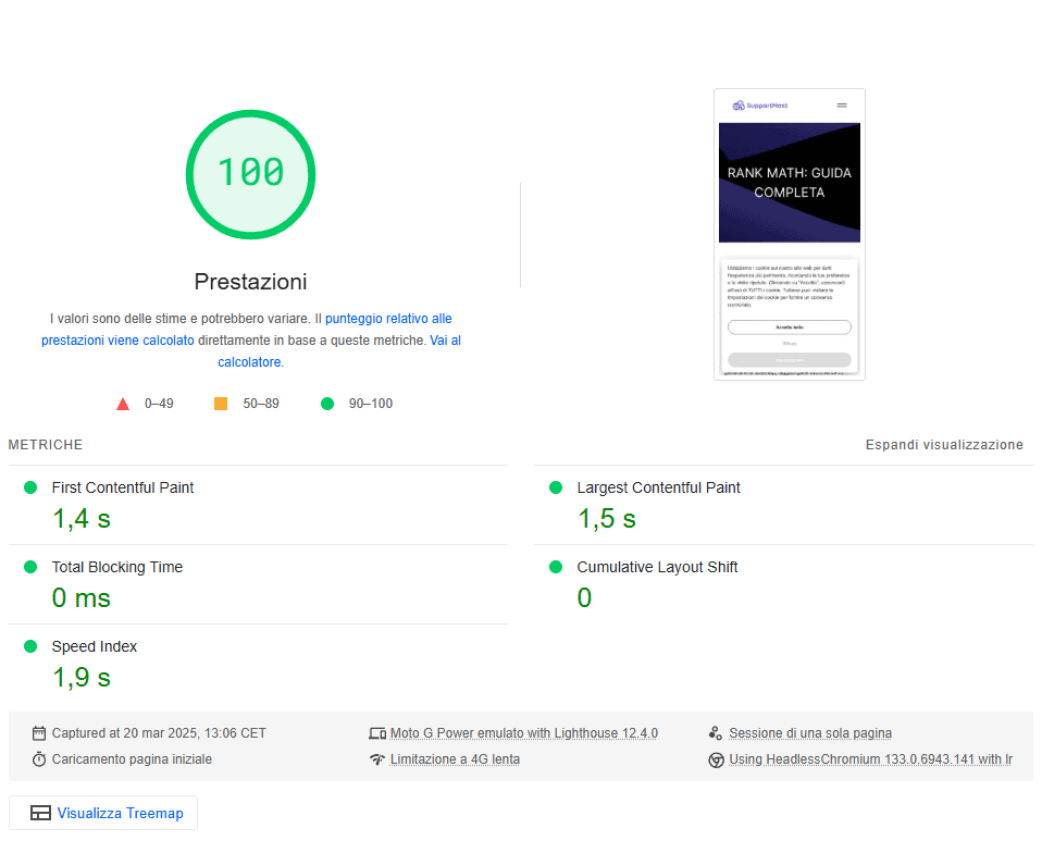 Pagespeed Insights Prestazioni