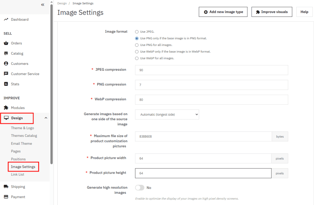 Prestashop Image Settings