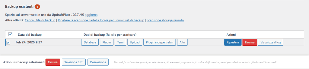 Updraftplus Scaricare Backup