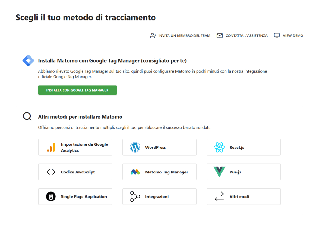Analisi Traffico Sito Matomo Metodo Tracciamento