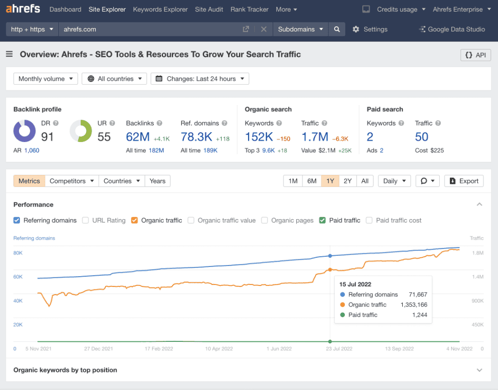 Analisi Visite Sito Ahrefs Premium