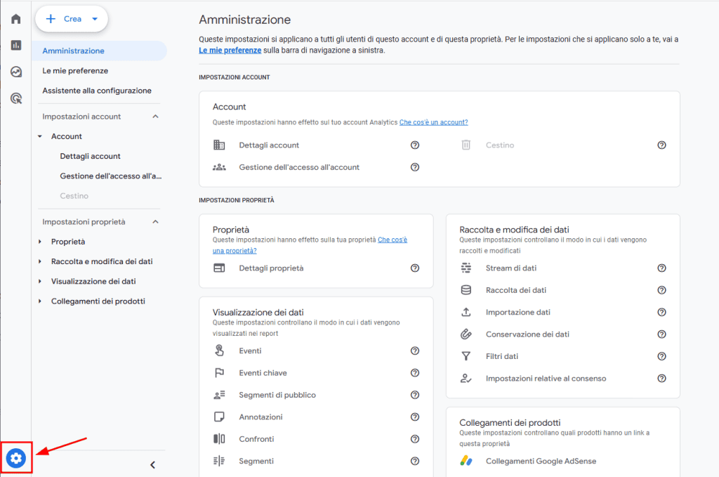Google Analytics Amministrazione