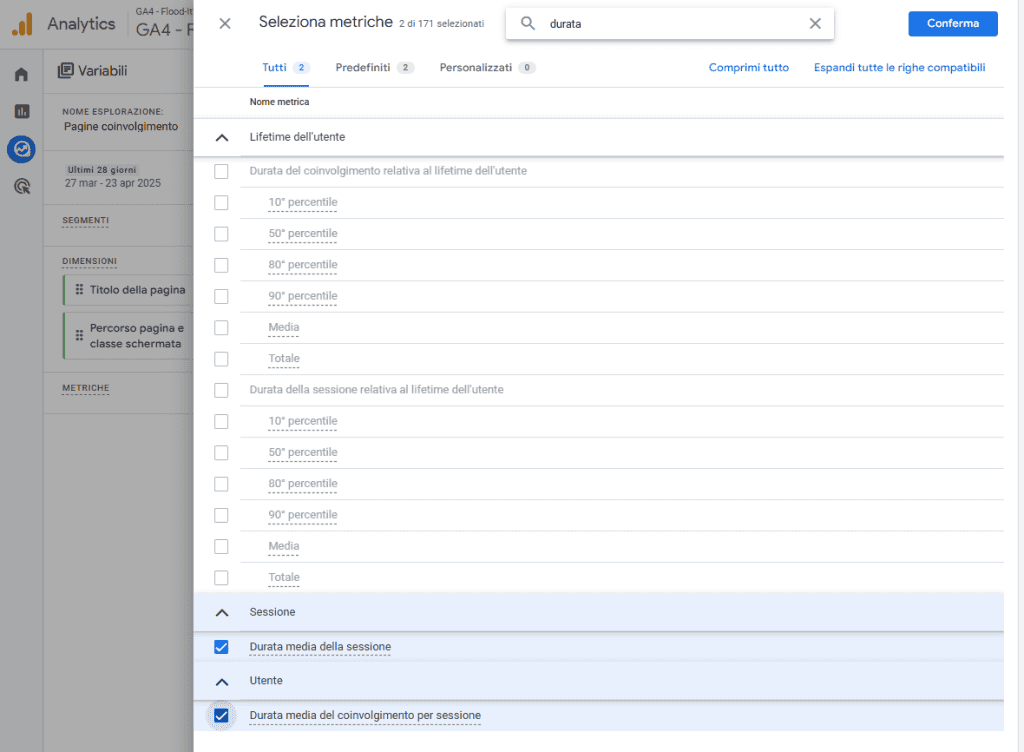 Google Analytics Esplorazioni Metriche Durata