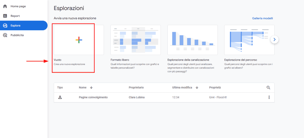 Google Analytics Esplorazioni Vuoto