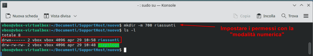 Mkdir Impostare Permessi Numerici