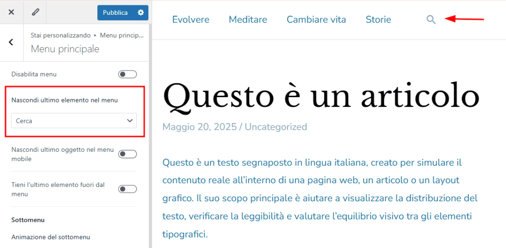 Aggiungi Cerca Menu Principale Astra