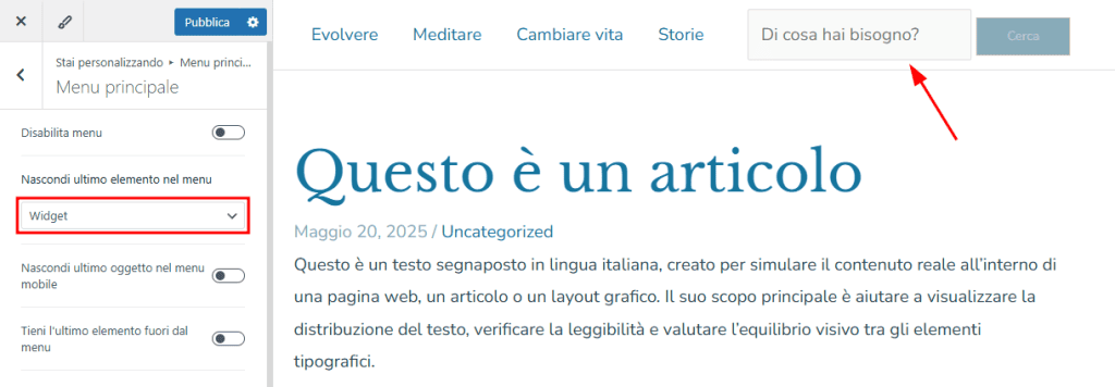 Aspetto Personalizza Header Menu Widget