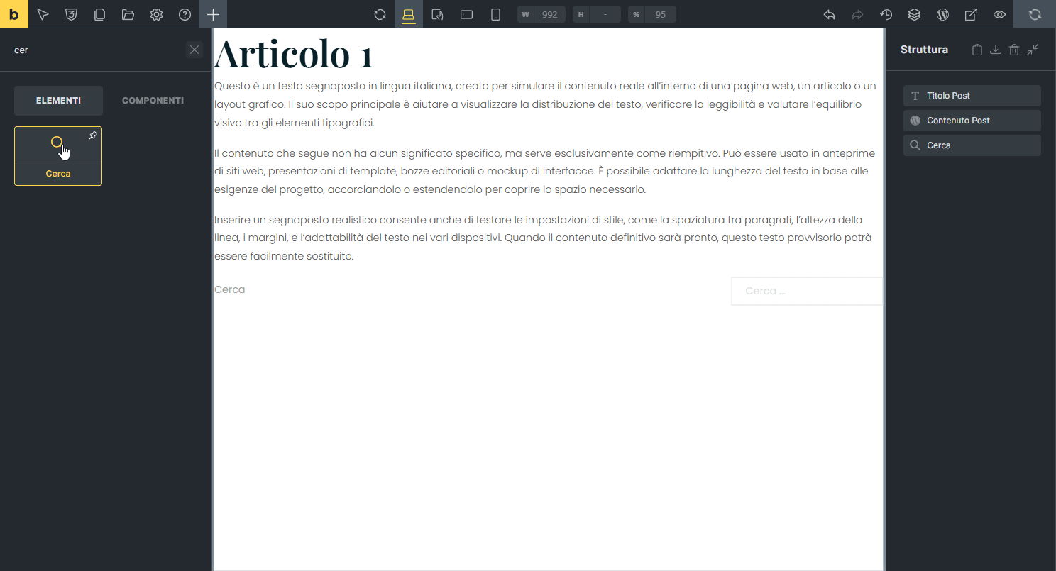 Bricks Builder Blocco Ricerca Interna