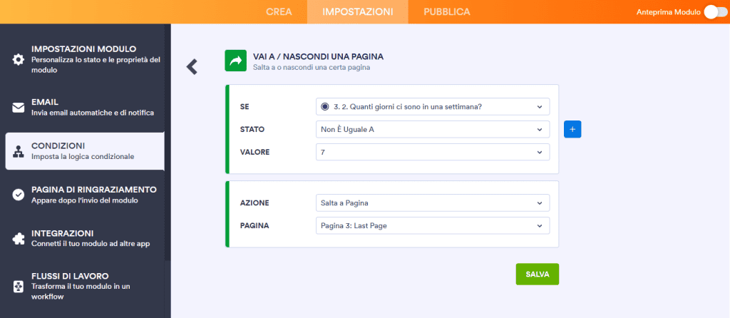Condizioni Logica Salto Jotform