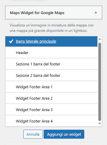 Configurazione Maps Widget For Google Maps