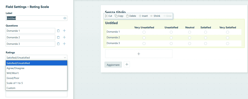Configurazione Tipi Domande Cognito Forms