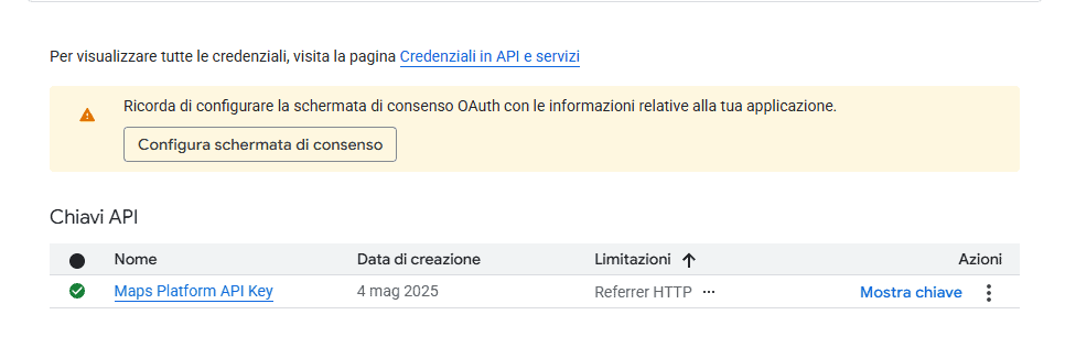 Consenso Oauth Google Maps Platform