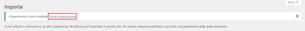 Da Squarespace A WordPress Avvia Importazione