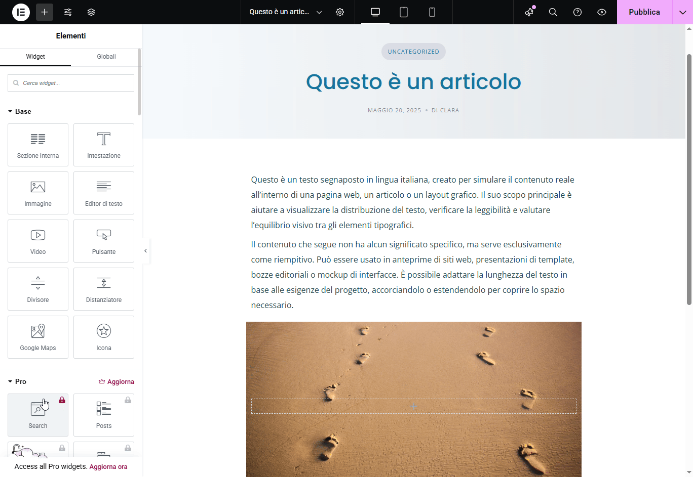 Elementor Inserire Ricerca Wp