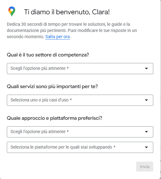 Google Maps Platform Configurazione Sondaggio