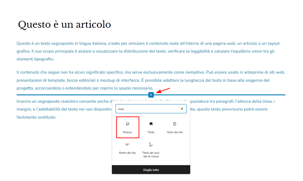 Gutenberg Ricerca WordPress