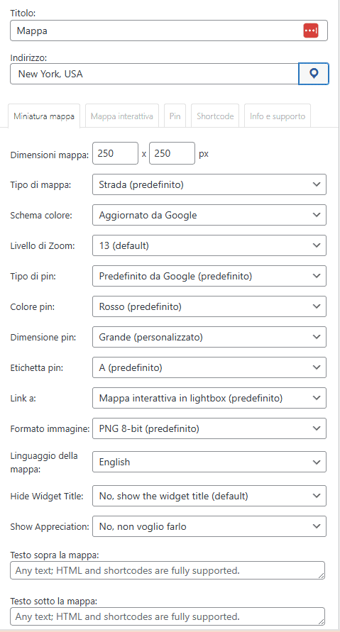 Impostazioni Maps Widget For Google Maps