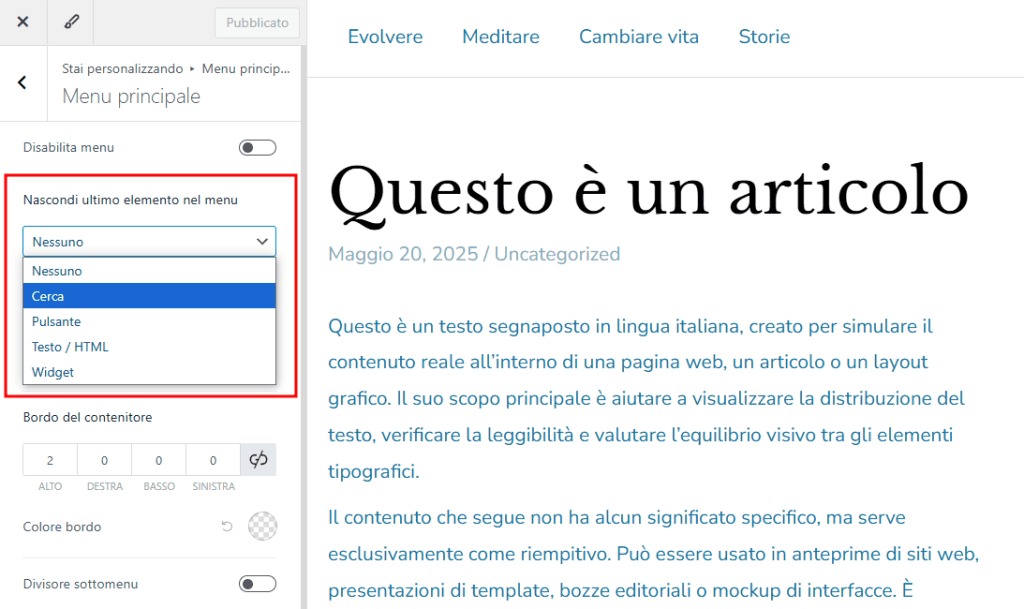 Impostazioni Menu Principale Cerca Astra
