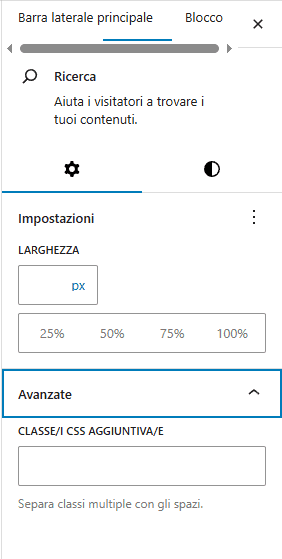 Impostazioni Widget Ricerca WordPress