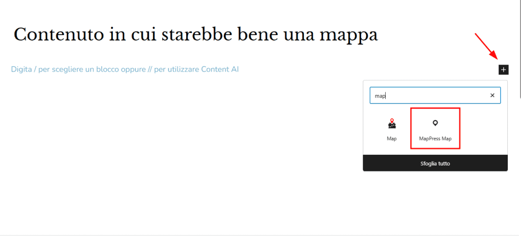 Inserire Blocco Mappress Maps For WordPress