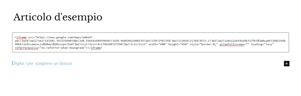 Inserire Google Maps WordPress Html