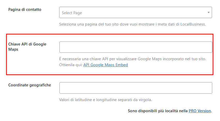 Inserire Google Maps WordPress Rank Math