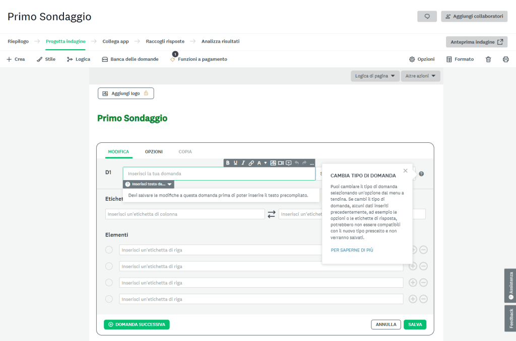 Interfaccia Surveymonkey