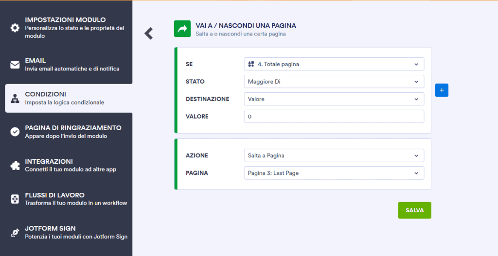 Logica Condizionale Punteggi Jotform