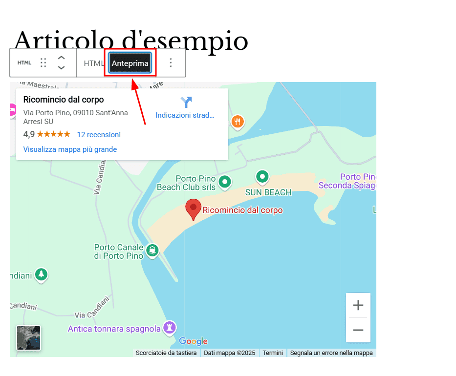 Mappa Google Maps WordPress Anteprima