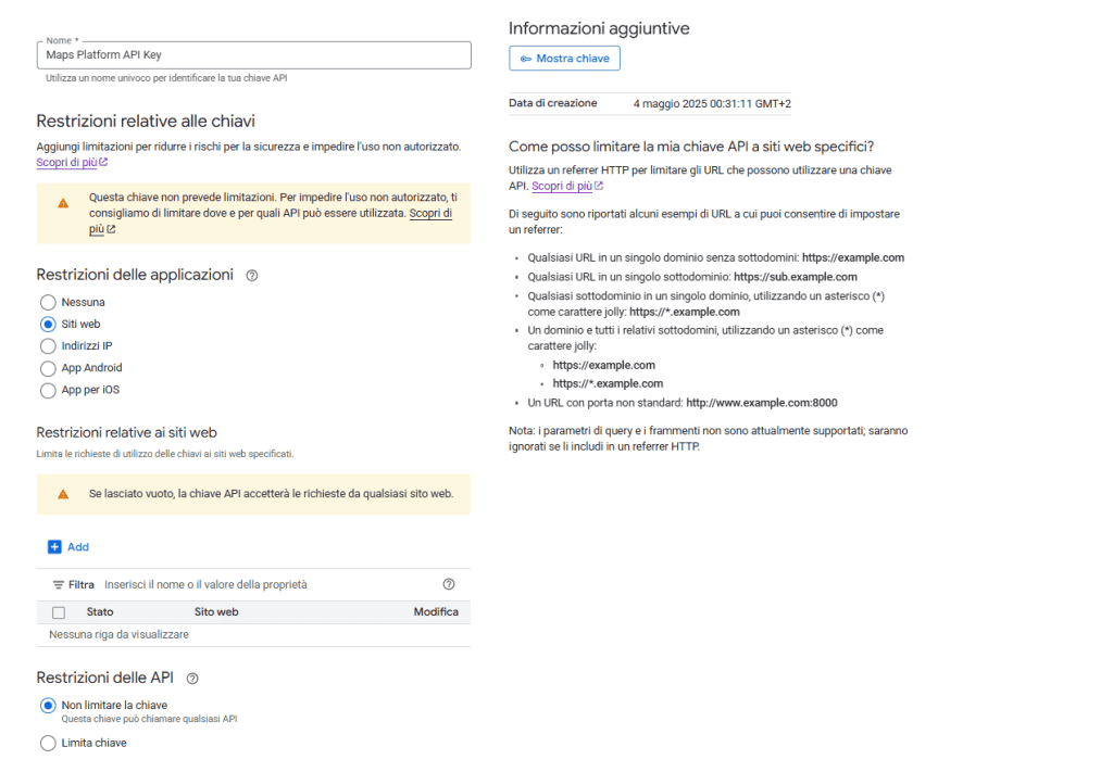 Modifica Chiave Api Google Maps Platform
