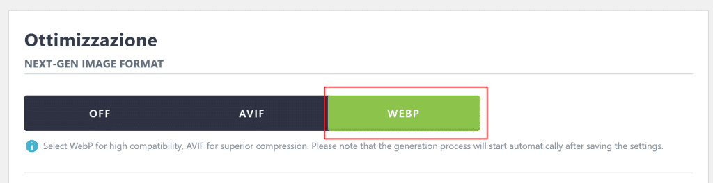 Ottimizzazione Webp