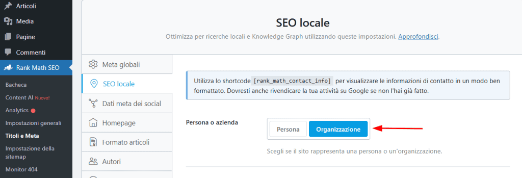 Rank Math Impostazioni Seo Locale