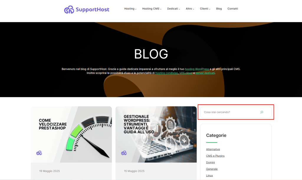 Ricerca WordPress Sidebar Supporthost