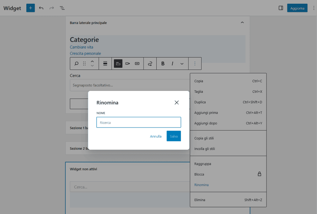 Rinomina Widget Ricerca WordPress