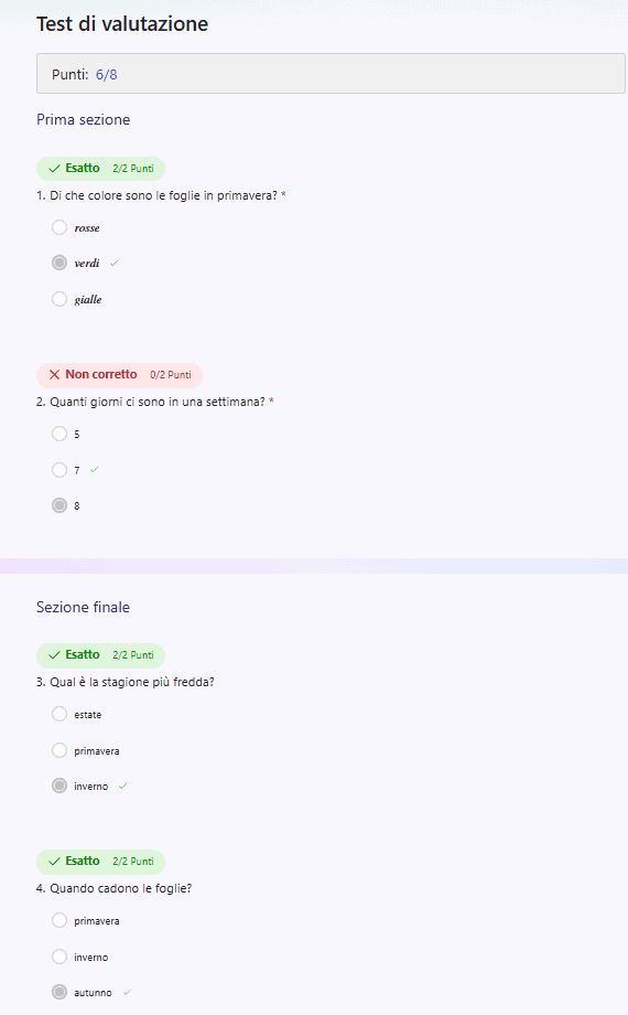 Risultati Per Sezione Microsoft Forms