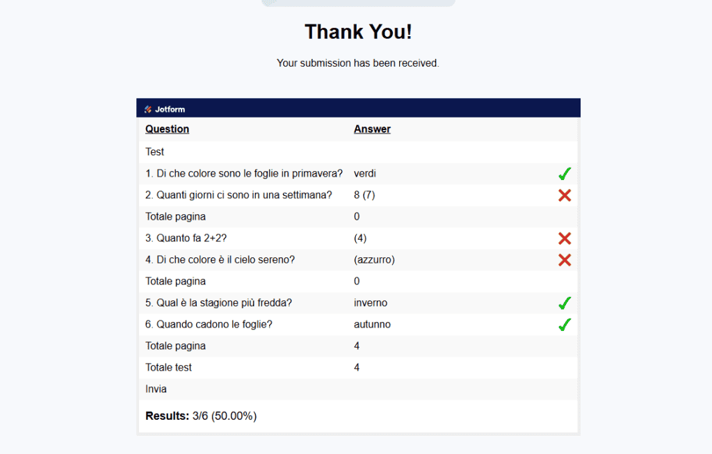Risultati Test Jotform