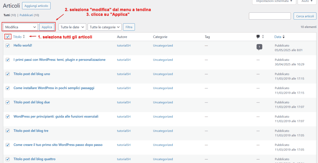 Selezionare Articoli Importati Da Squarespace