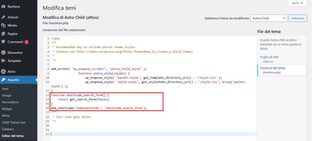 Shortcode Functions Php Ricerca Wp
