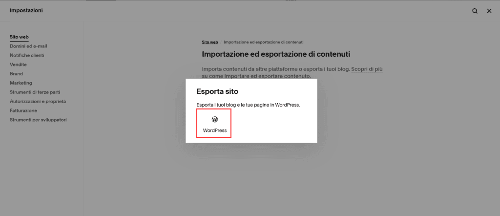 Squarespace Esportazione WordPress