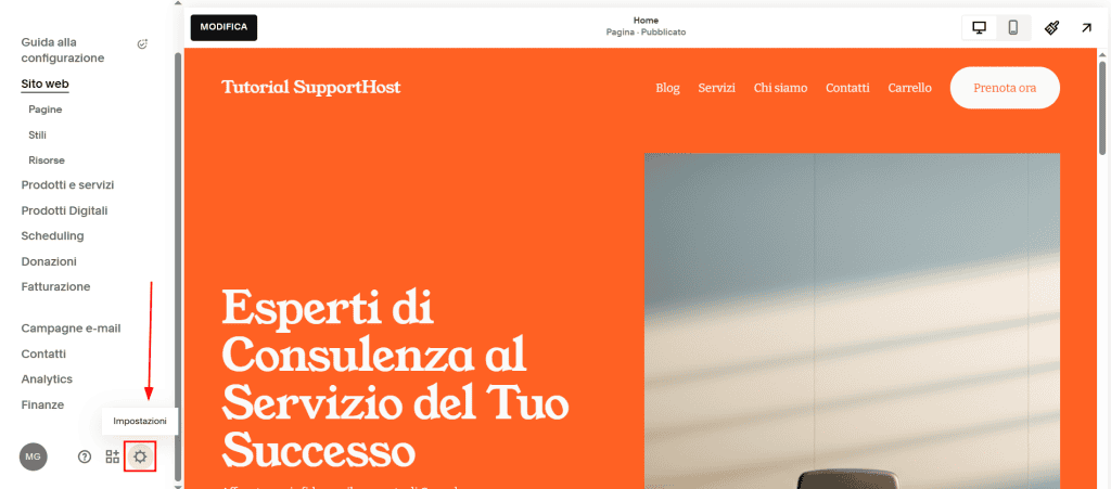 Squarespace Selettore Impostazioni