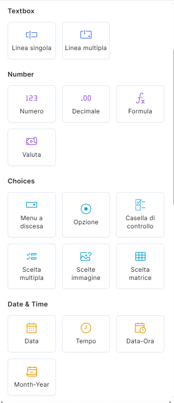 Tipi Domande Zoho Forms