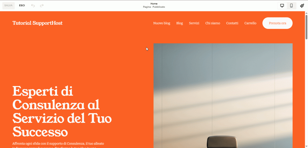 Utilizzo Editor Squarespace Modifica Pagina