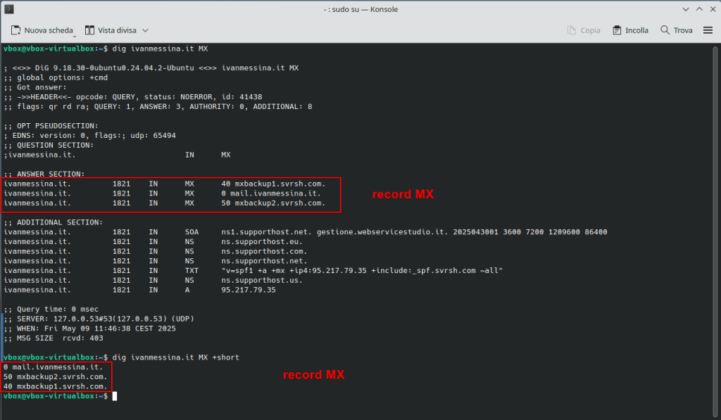 Verifica Record Mx Comando Dig Linux