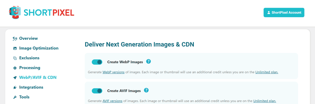 Webp WordPress Shortpixel