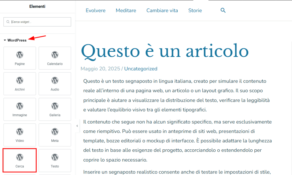Wp Cerca Widget Elementor Articolo