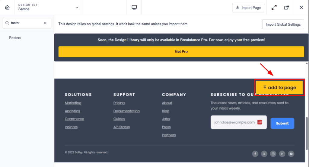Add To Page Footer Ui Kit Breakdance