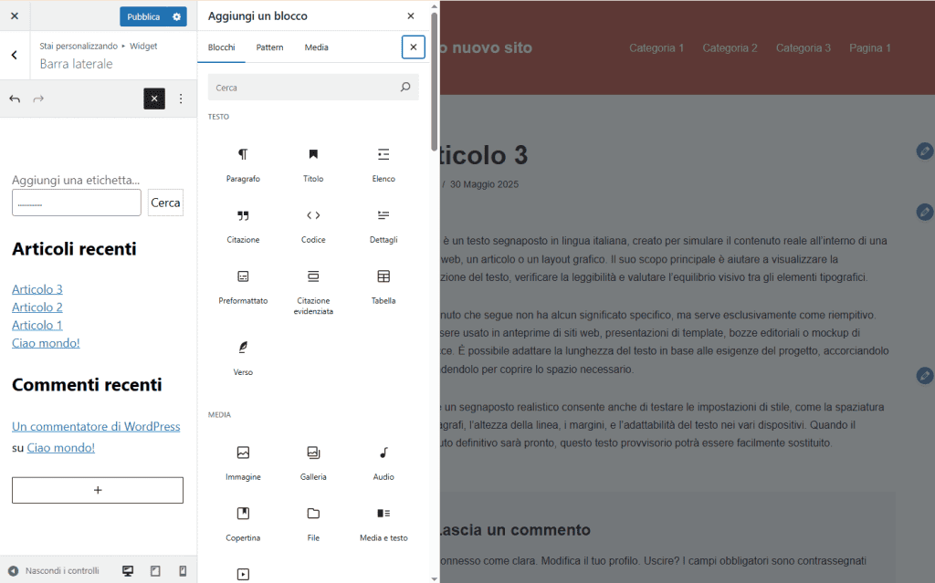 Aggiungi Barra Laterale Widget Neve